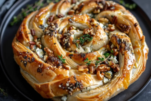Blue Cheese, Walnut, and Thyme Pull Apart Puff Pastry Twirl