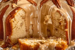 Buttered Pecan Pound Cake with Vanilla and Caramel Glaze