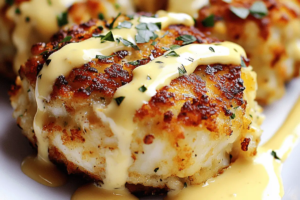 Cheddar Bay Crab Cakes with Lemon Butter Drizzle