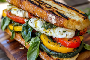 Grilled Vegetable Burrata Sandwich with Lemon Thyme Honey Mustard