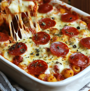 Ultimate Cheesy Pepperoni Pizza Casserole