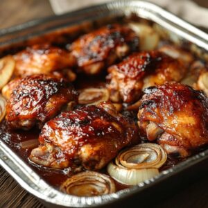 Baked Barbecue Chicken Thighs with Onions