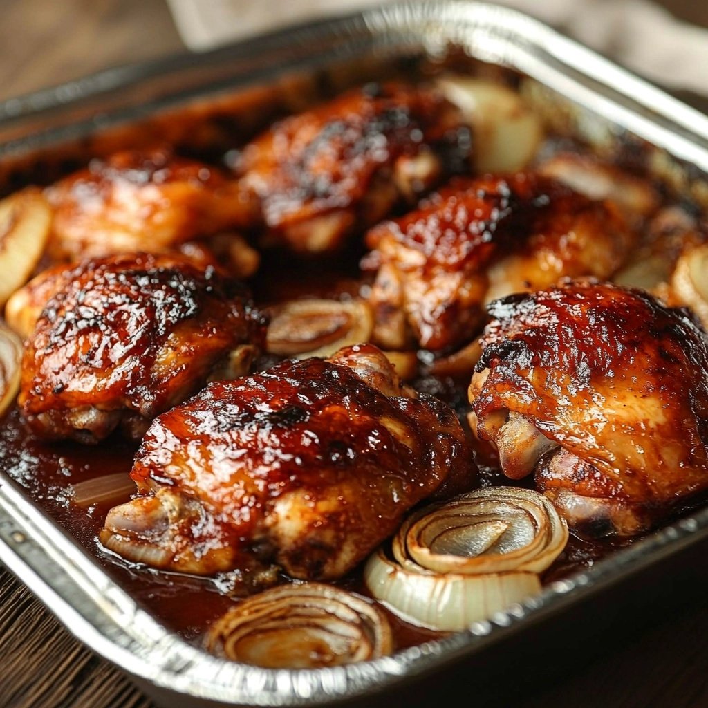 Baked Barbecue Chicken Thighs with Onions